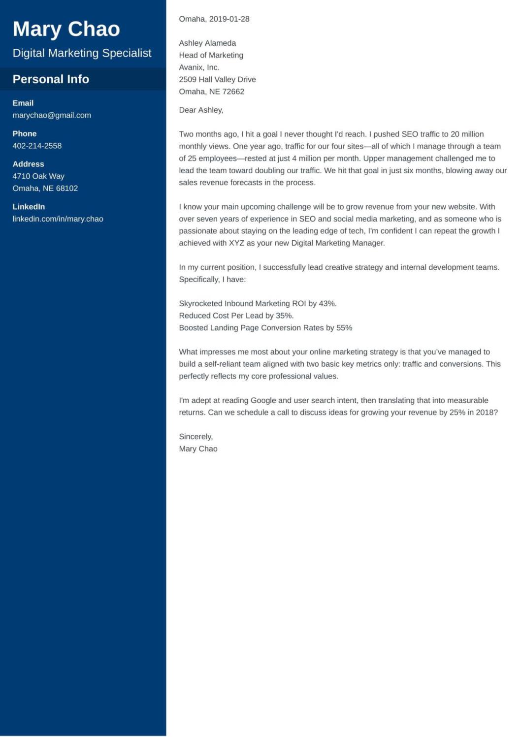 professional cover letter format example